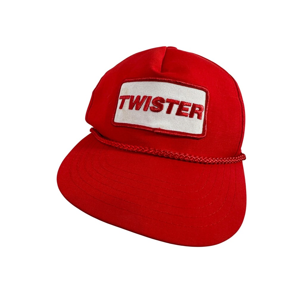 Vintage 90s Red Snapback Hat Twister Rope Detail Adjustable OSFM Trucker Cap